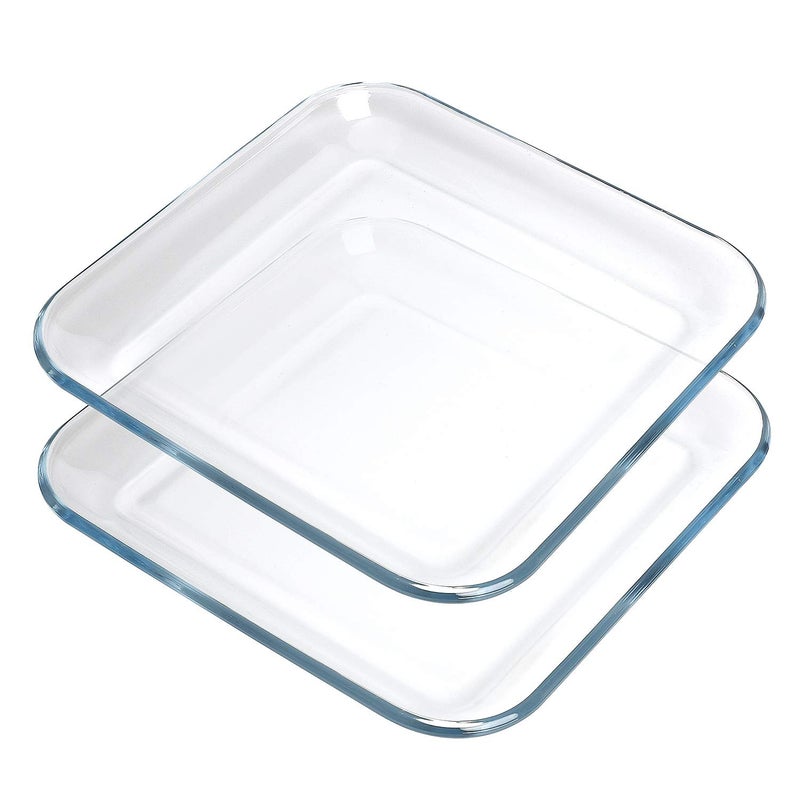 FOYO Oven Basics Glass Plate Set, Square Tempered Glass Serving Plates Pie Plate Salad Plates - 10" Diameter(Set of 2) - Image 1